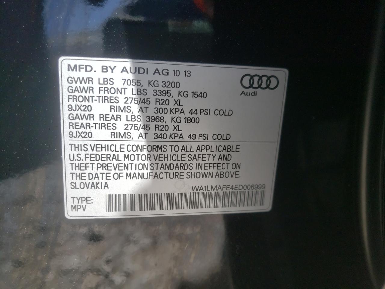 Photo 10 from auction – 2014 AUDI Q7 PREMIUM with VIN WA1LMAFE4ED006999