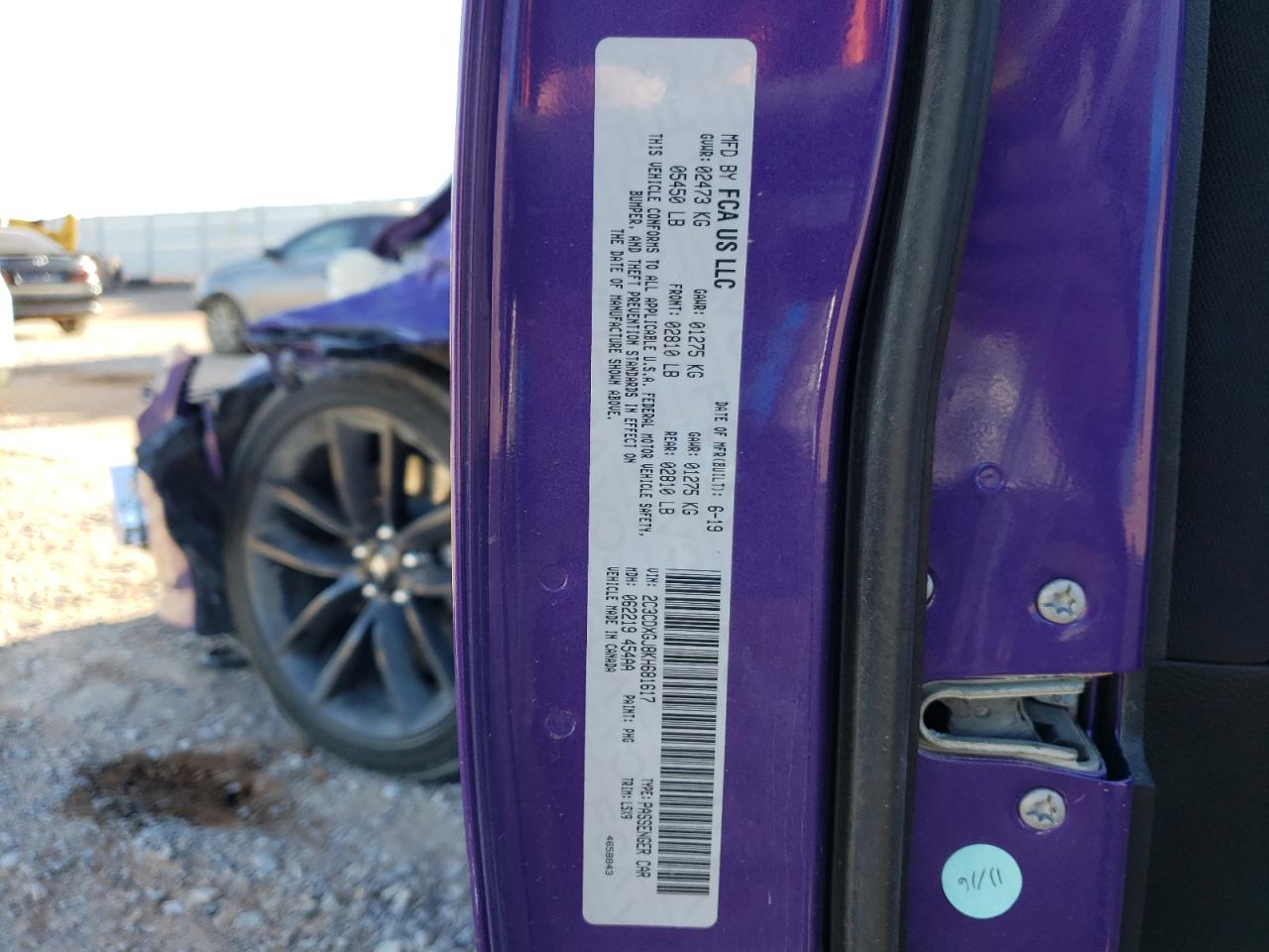 Photo 10 from auction – 2019 DODGE CHARGER SC with VIN 2C3CDXGJ8KH681617