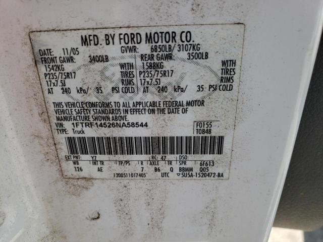 FORD F150 2006 with VIN 1FTRF14526NA58544 - Photo from auction