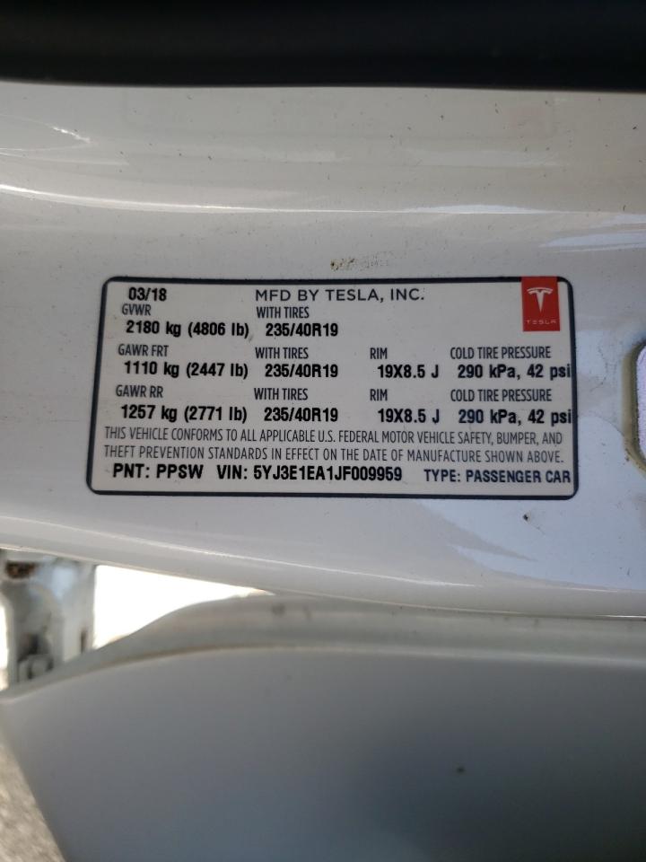 Photo 10 from auction – 2018 TESLA MODEL 3 with VIN 5YJ3E1EA1JF009959