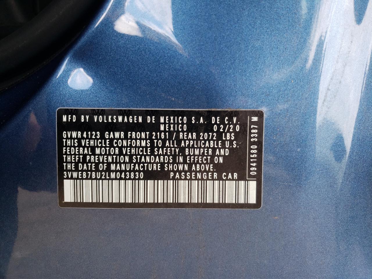 Photo 10 from auction – 2020 VOLKSWAGEN JETTA SEL with VIN 3VWEB7BU2LM043830