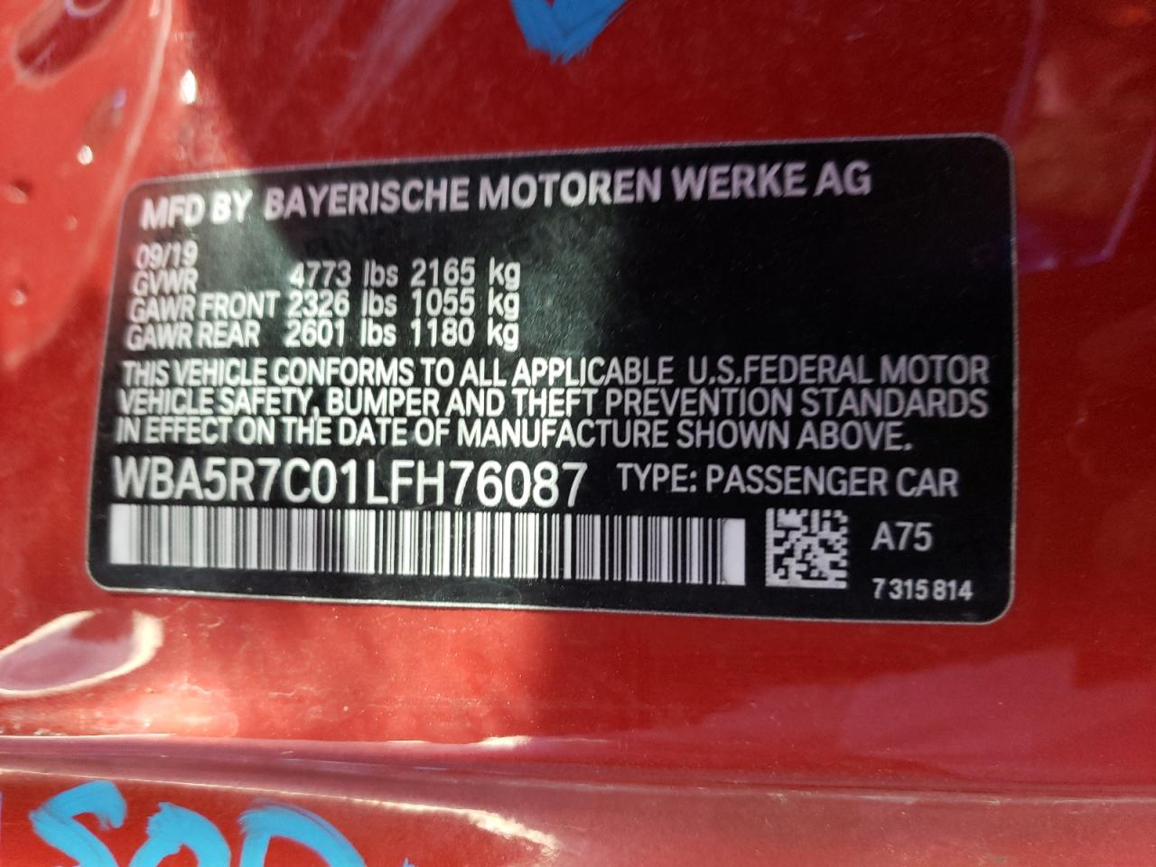Photo 10 from auction – 2020 BMW 330XI with VIN WBA5R7C01LFH76087