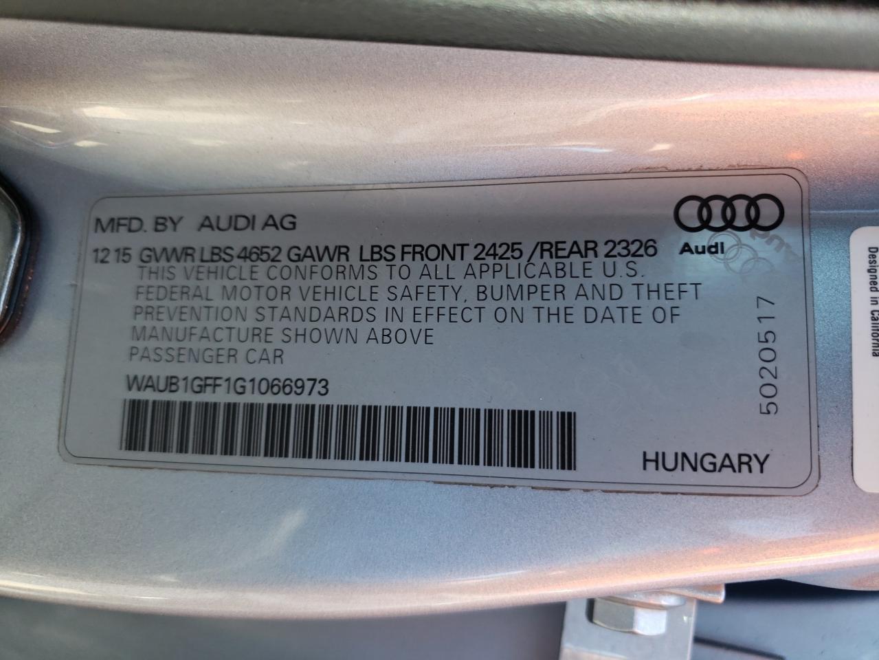 Zdjęcie 11 z aukcji – 2016 AUDI S3 PREMIUM z VIN WAUB1GFF1G1066973
