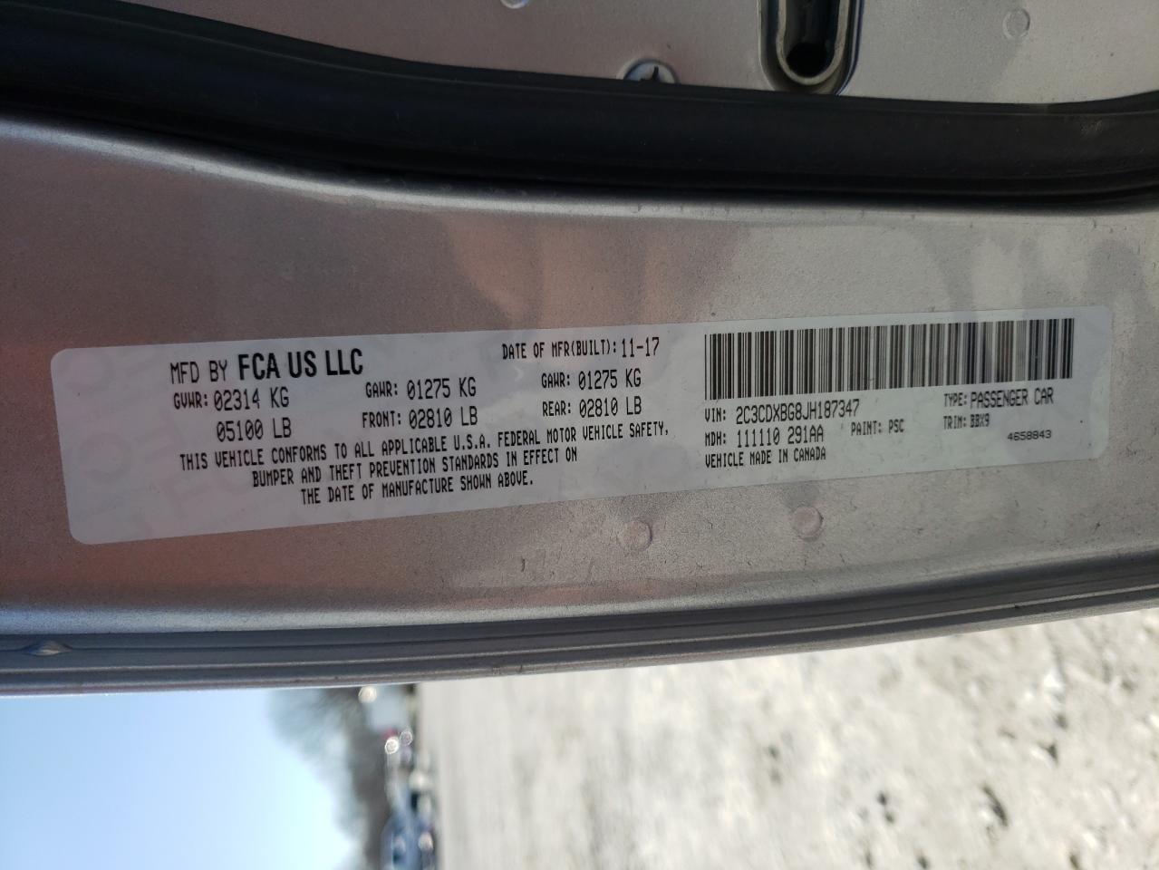 Photo 10 from auction – 2018 DODGE CHARGER SX with VIN 2C3CDXBG8JH187347