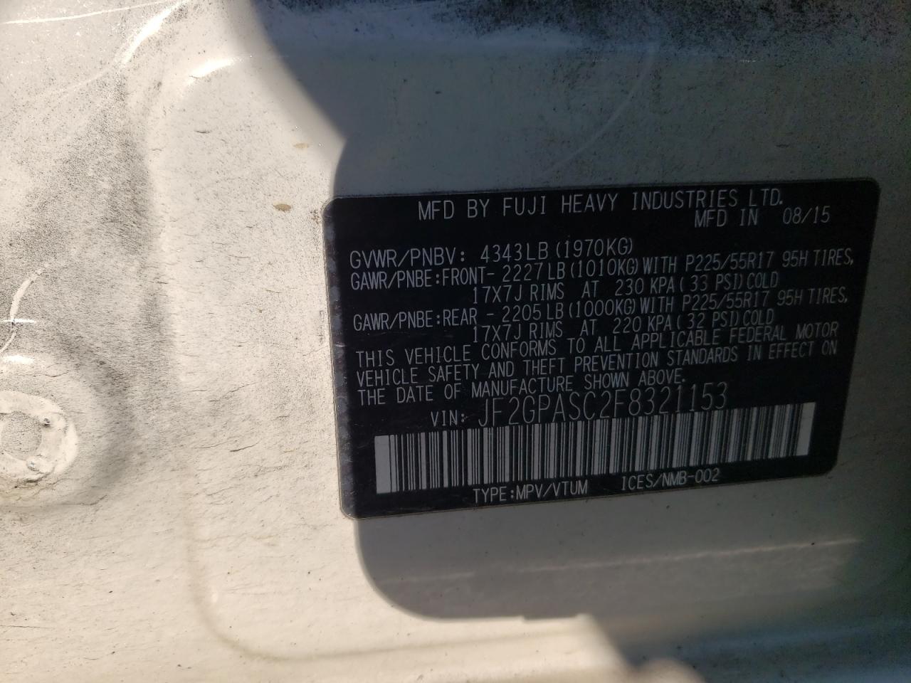 Photo 10 from auction – 2015 SUBARU XV CROSSTR with VIN JF2GPASC2F8321153