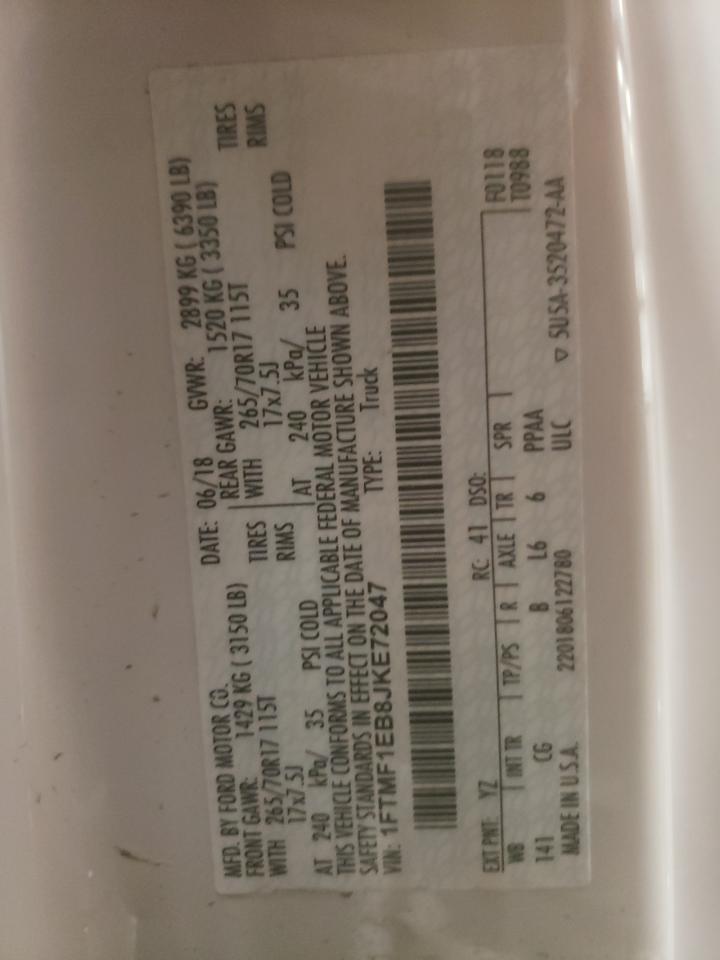 Photo 10 from auction – 2018 FORD F150 with VIN 1FTMF1EB8JKE72047