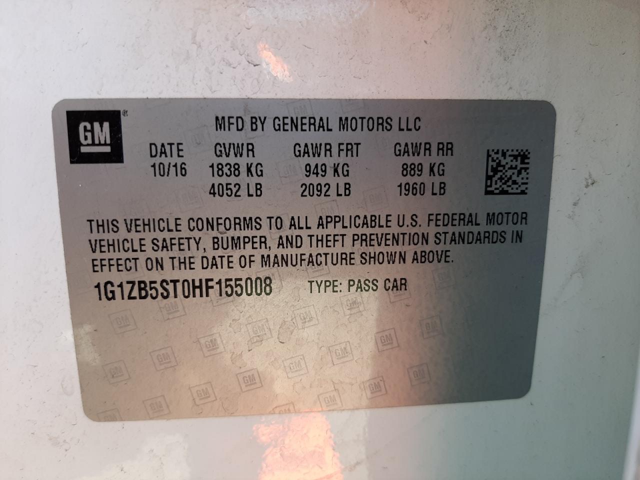 Photo 10 from auction – 2017 CHEVROLET MALIBU LS with VIN 1G1ZB5ST0HF155008