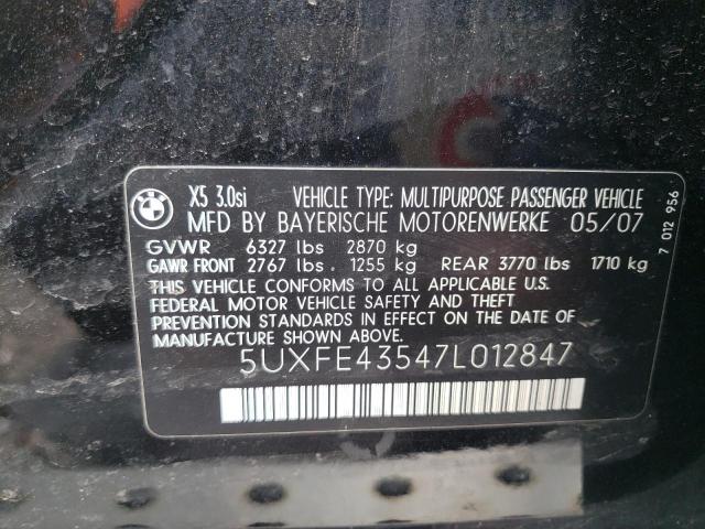 Photo 10 from auction – 2007 BMW X5 3.0I with VIN 5UXFE43547L012847