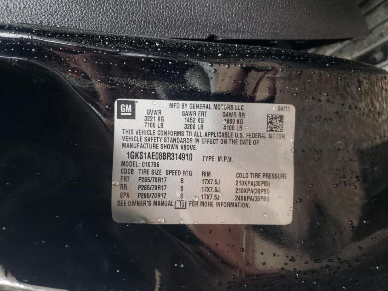 Photo 10 from auction – 2011 GMC YUKON SLE with VIN 1GKS1AE08BR314910