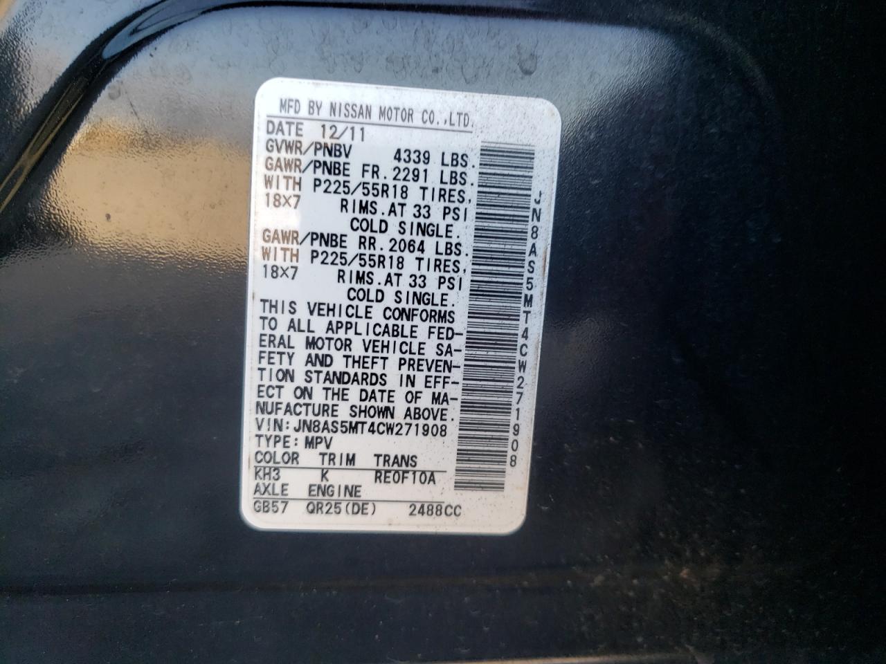 Фото 10 с аукциона – 2012 NISSAN ROGUE S с VIN JN8AS5MT4CW271908