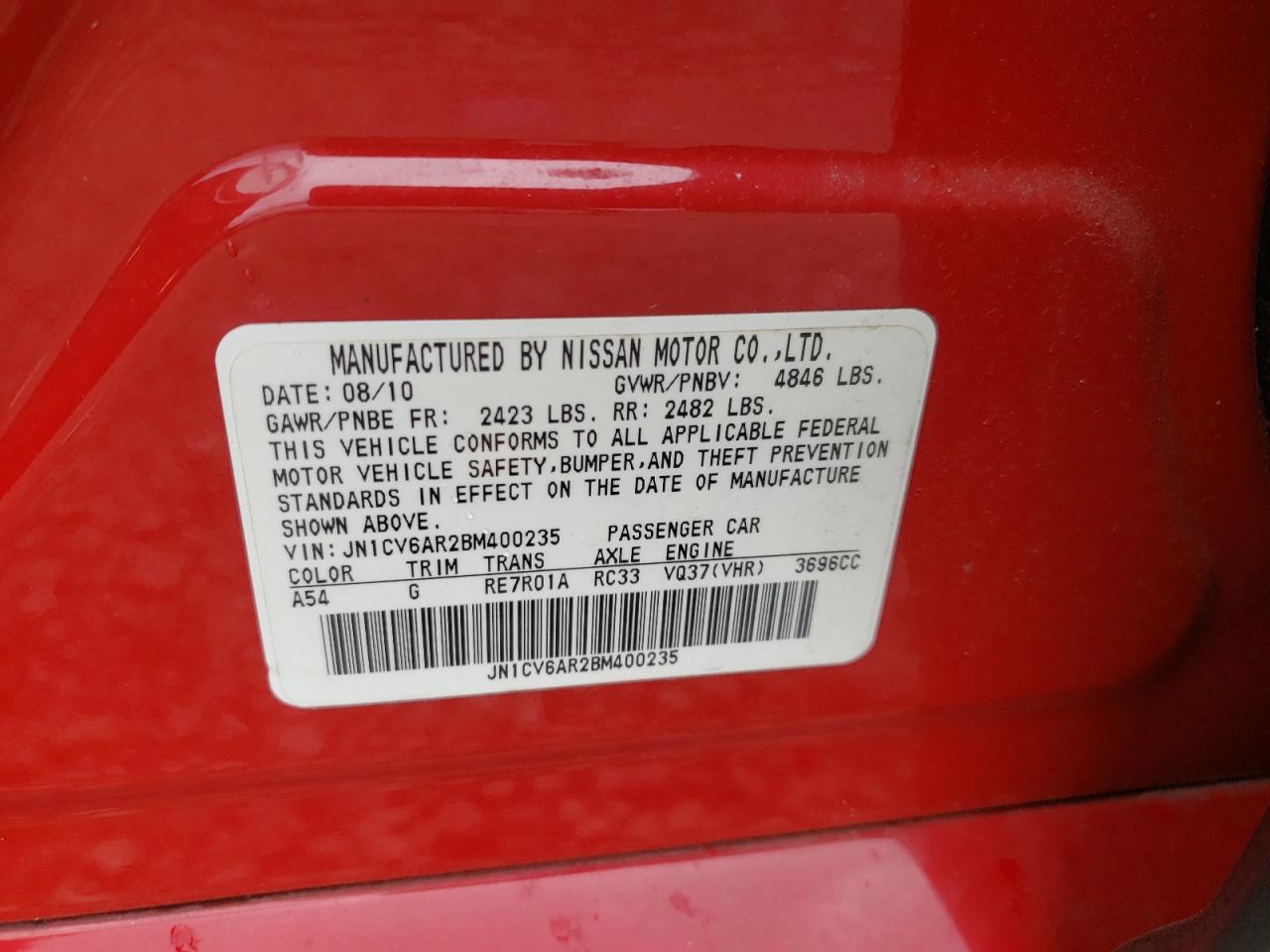 Photo 10 from auction – 2011 INFINITI G37 with VIN JN1CV6AR2BM400235