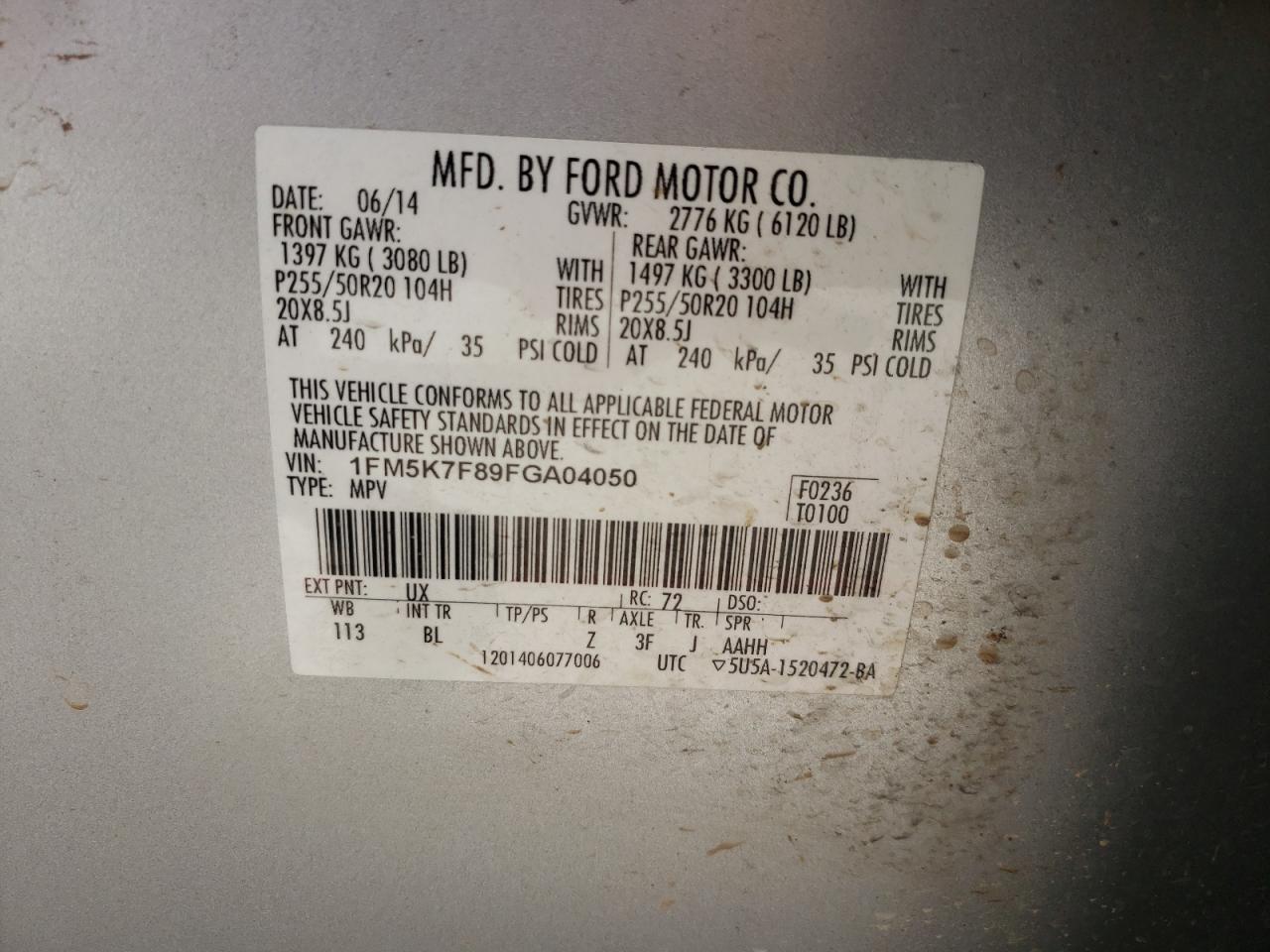 Photo 10 from auction – 2015 FORD EXPLORER L with VIN 1FM5K7F89FGA04050