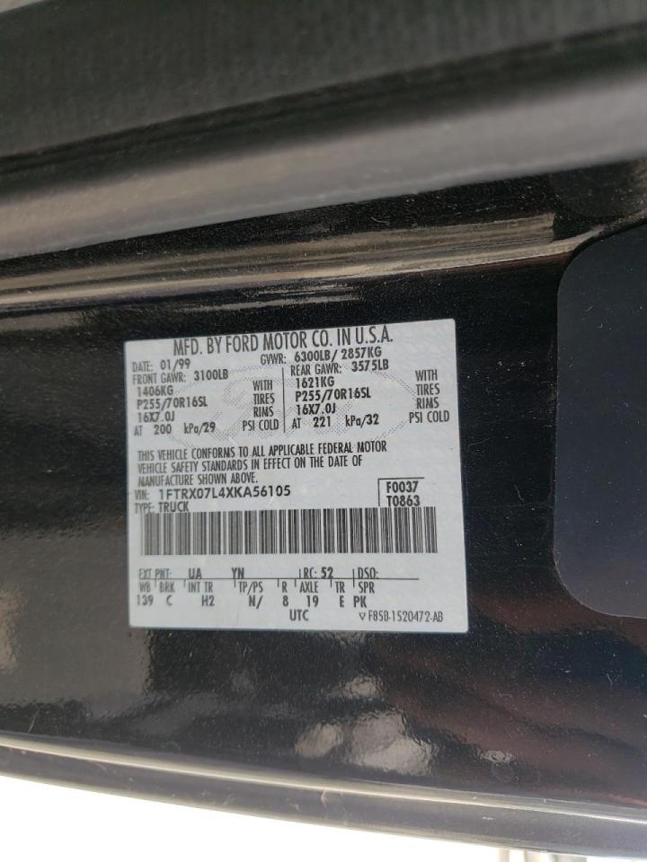 Photo 10 from auction – 1999 FORD F150 with VIN 1FTRX07L4XKA56105