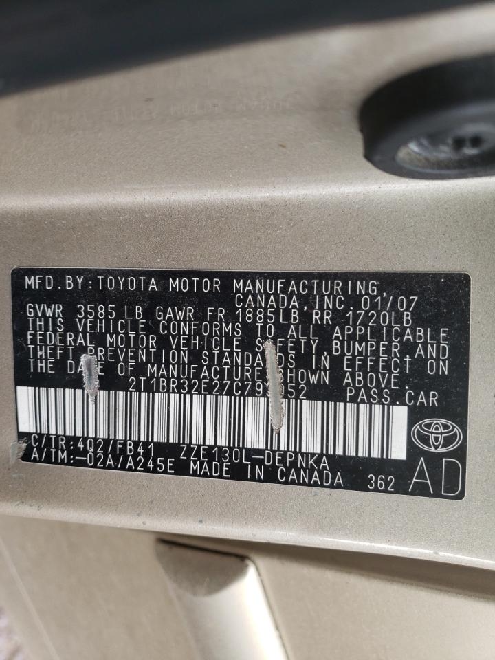 Photo 10 from auction – 2007 TOYOTA COROLLA CE with VIN 2T1BR32E27C793052