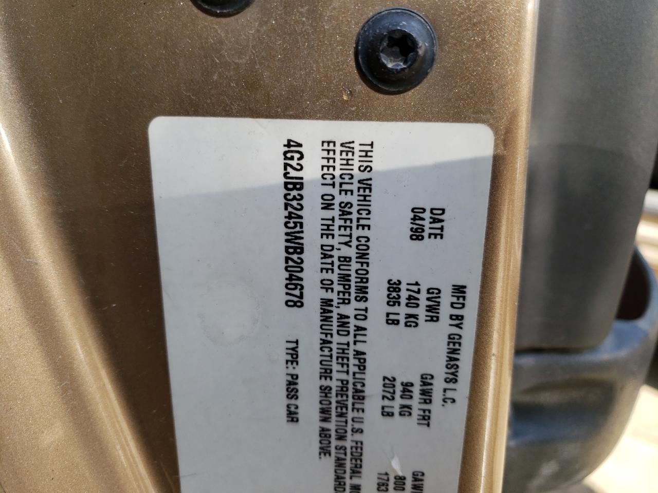 Photo 10 from auction – 1998 PONTIAC SUNFIRE SE with VIN 4G2JB3245WB204678