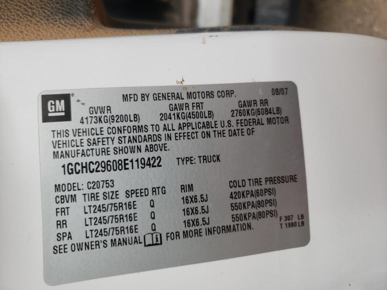 Photo 10 from auction – 2008 CHEVROLET SILVERADO with VIN 1GCHC29608E119422