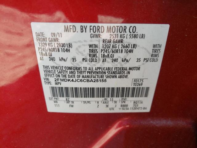 Photo 10 from auction – 2012 FORD EDGE SEL with VIN 2FMDK4JC6CBA25155