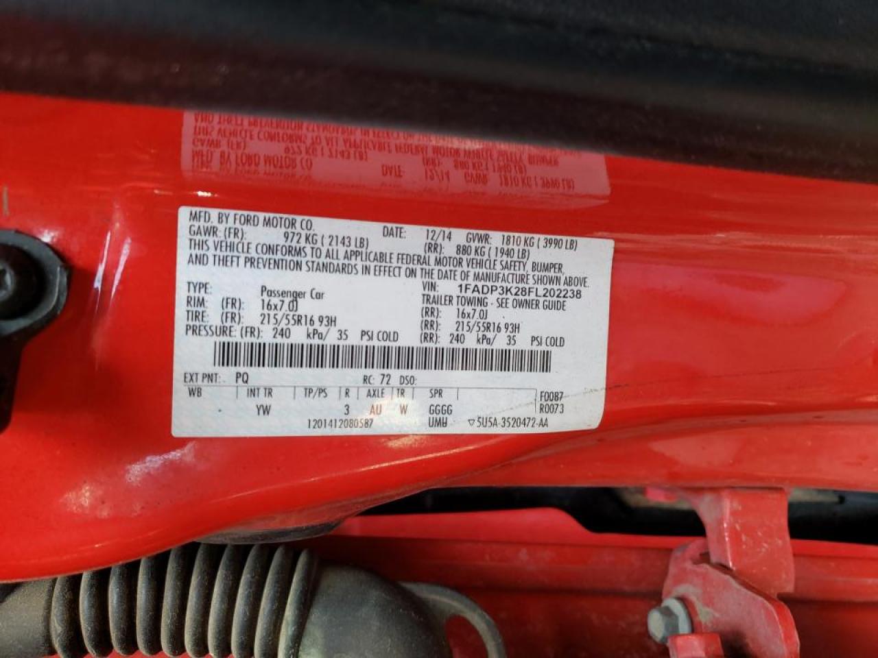 Photo 10 from auction – 2015 FORD FOCUS SE with VIN 1FADP3K28FL202238
