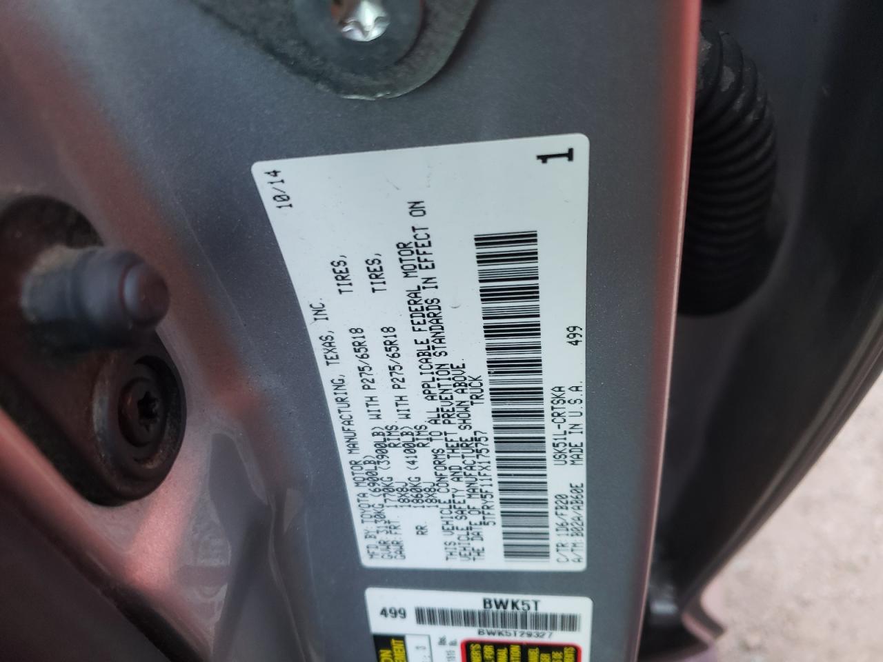 Photo 10 from auction – 2015 TOYOTA TUNDRA DOU with VIN 5TFRY5F11FX175757