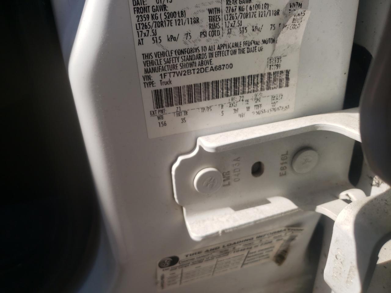 Photo 10 from auction – 2013 FORD F250 SUPER with VIN 1FT7W2BT2DEA68700