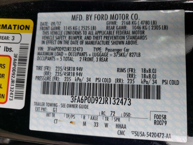Photo 10 from auction – 2018 FORD FUSION TIT with VIN 3FA6P0D92JR132473