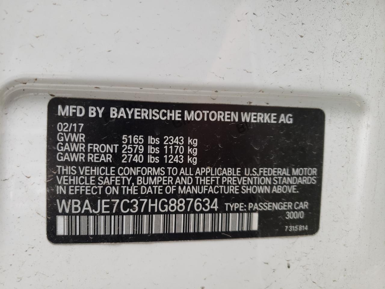 Photo 10 from auction – 2017 BMW 540 XI with VIN WBAJE7C37HG887634