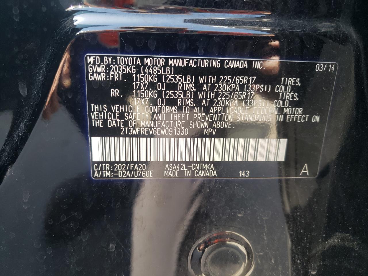 Photo 10 from auction – 2014 TOYOTA RAV4 XLE with VIN 2T3WFREV6EW091330