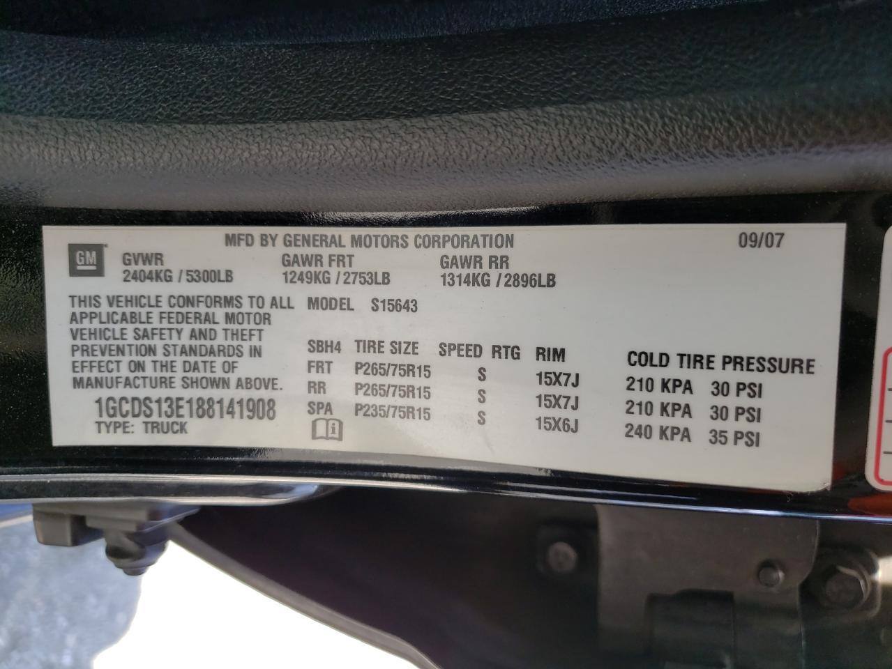 Zdjęcie 10 z aukcji – 2008 CHEVROLET COLORADO z VIN 1GCDS13E188141908