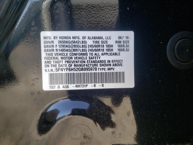 Photo 10 from auction – 2016 HONDA PILOT EXL with VIN 5FNYF6H52GB095970