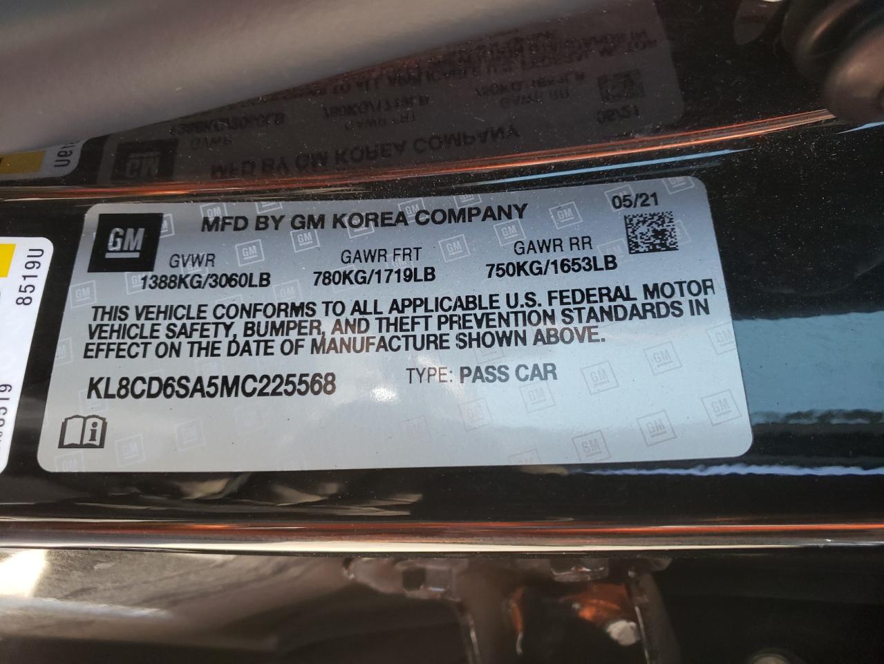 Photo 10 from auction – 2021 CHEVROLET SPARK 1LT with VIN KL8CD6SA5MC225568