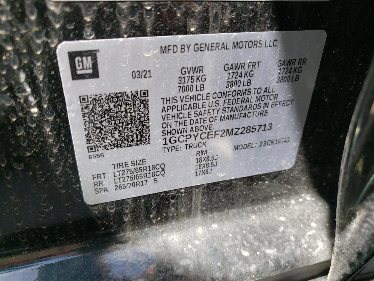 Photo 10 from auction – 2021 CHEVROLET SILVERADO with VIN 1GCPYCEF2MZ285713