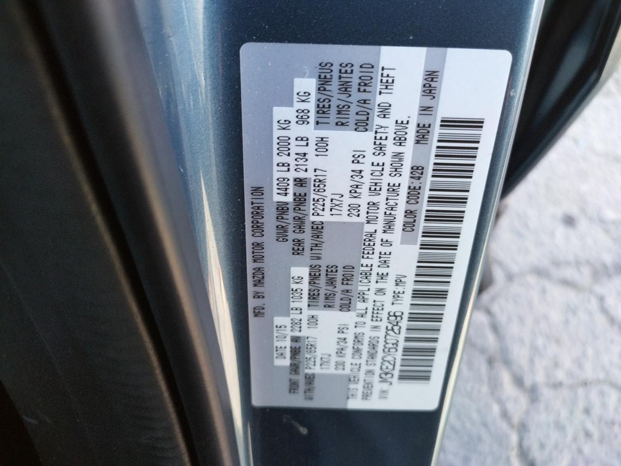 Photo 10 from auction – 2016 MAZDA CX-5 TOURI with VIN JM3KE2CY6G0725496