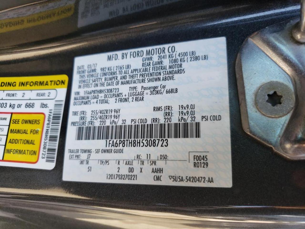Photo 10 from auction – 2017 FORD MUSTANG with VIN 1FA6P8TH8H5308723