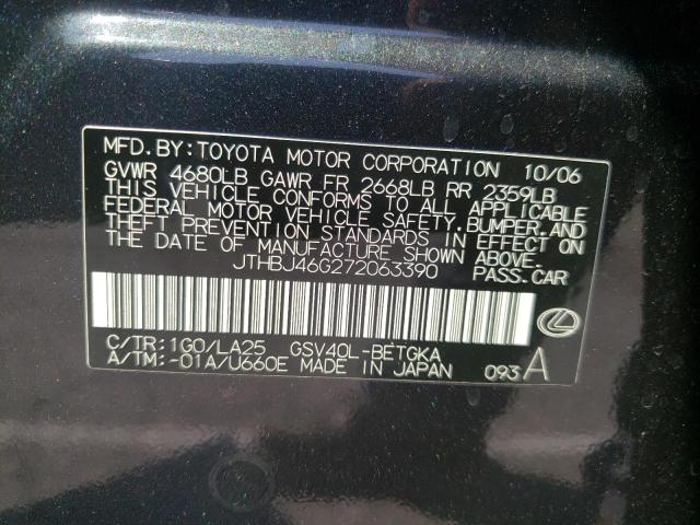 Photo 10 from auction – 2007 LEXUS ES 350 with VIN JTHBJ46G272063390
