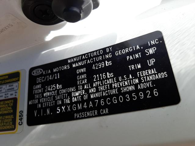 Photo 10 from auction – 2012 KIA OPTIMA LX with VIN 5XXGM4A76CG035926