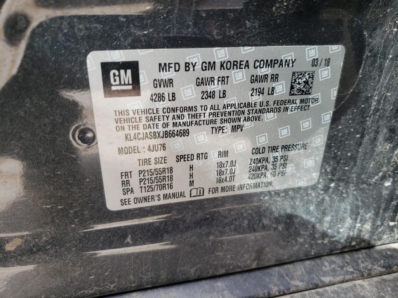 Photo 10 from auction – 2018 BUICK ENCORE PRE with VIN KL4CJASBXJB664689