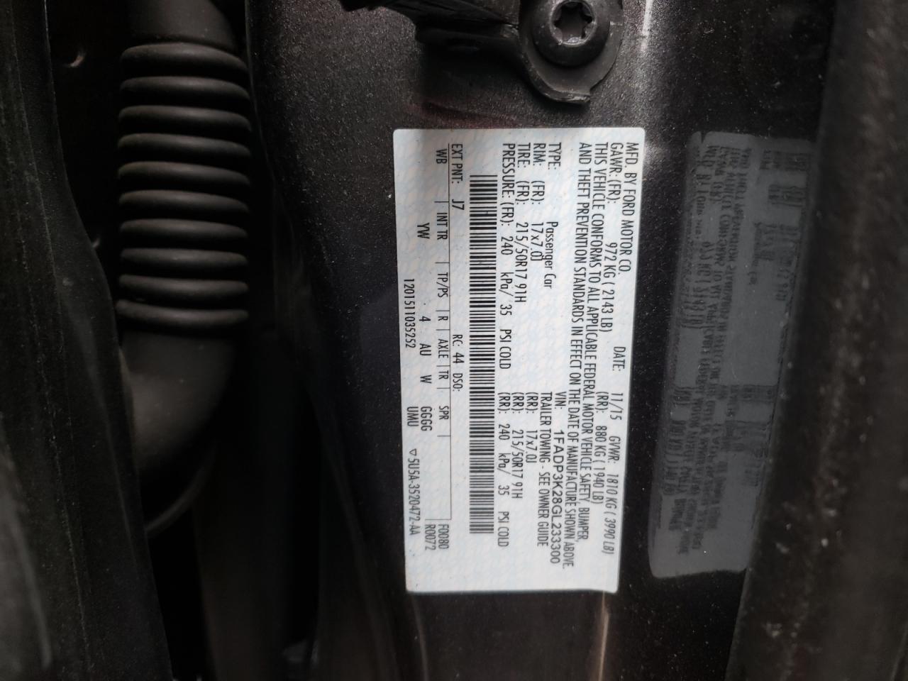 Photo 10 from auction – 2016 FORD FOCUS SE with VIN 1FADP3K28GL233300