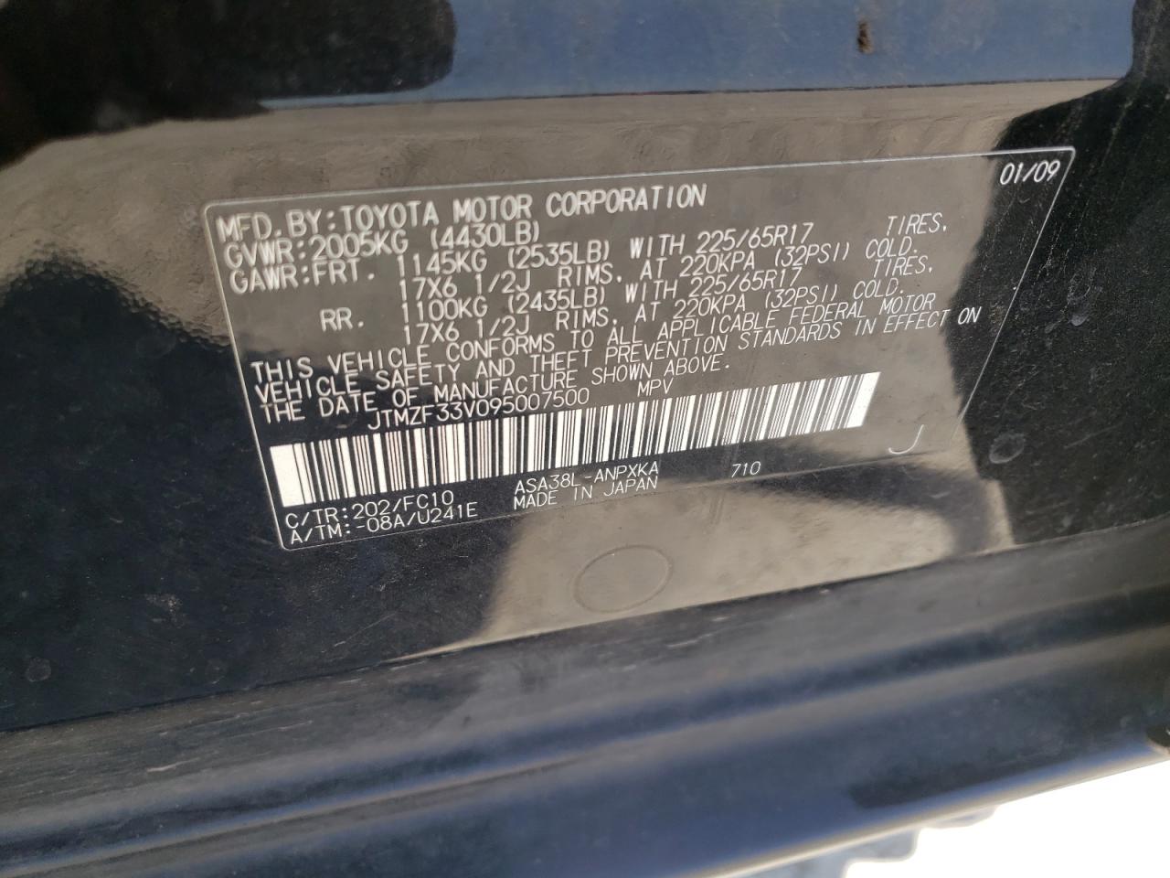 Photo 10 from auction – 2009 TOYOTA RAV4 with VIN JTMZF33V095007500
