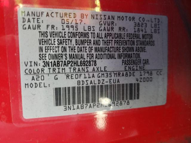 Photo 10 from auction – 2017 NISSAN SENTRA S with VIN 3N1AB7AP2HL692878