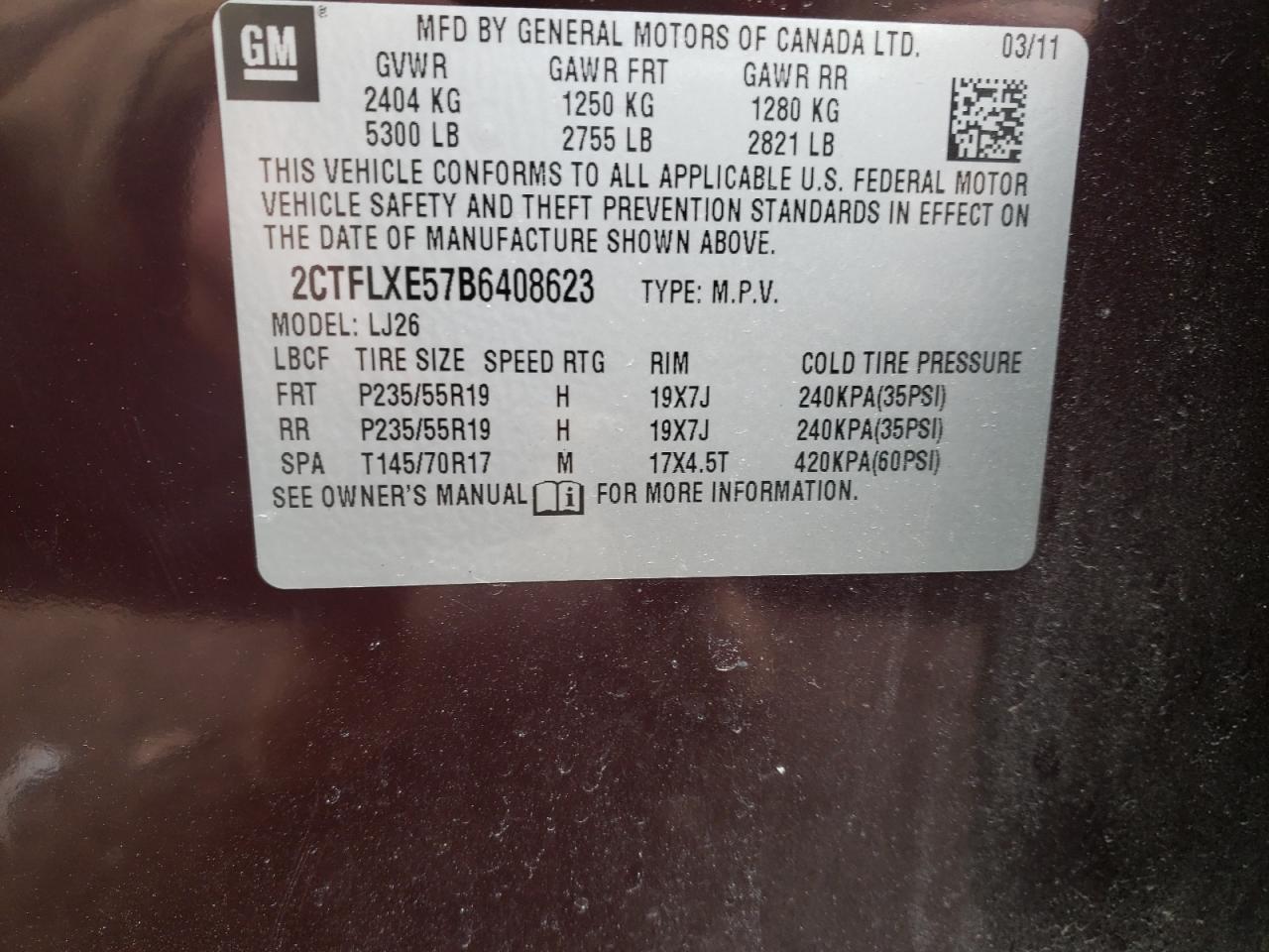 Photo 10 from auction – 2011 GMC TERRAIN SL with VIN 2CTFLXE57B6408623