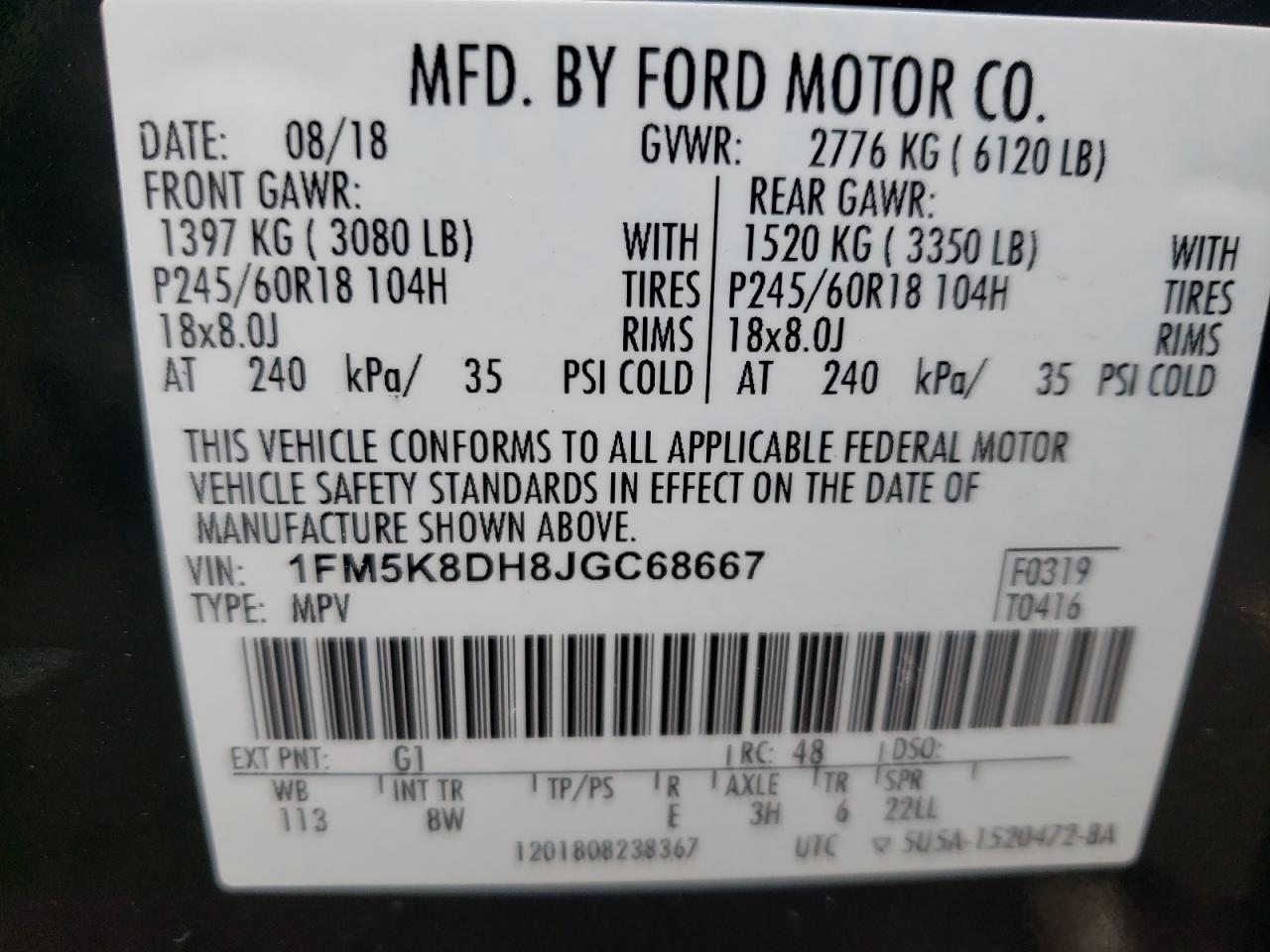 Photo 10 from auction – 2018 FORD EXPLORER X with VIN 1FM5K8DH8JGC68667
