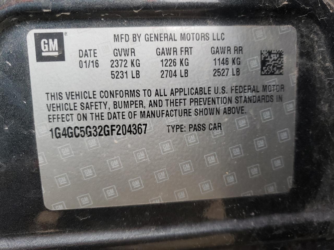 Photo 10 from auction – 2016 BUICK LACROSSE with VIN 1G4GC5G32GF204367