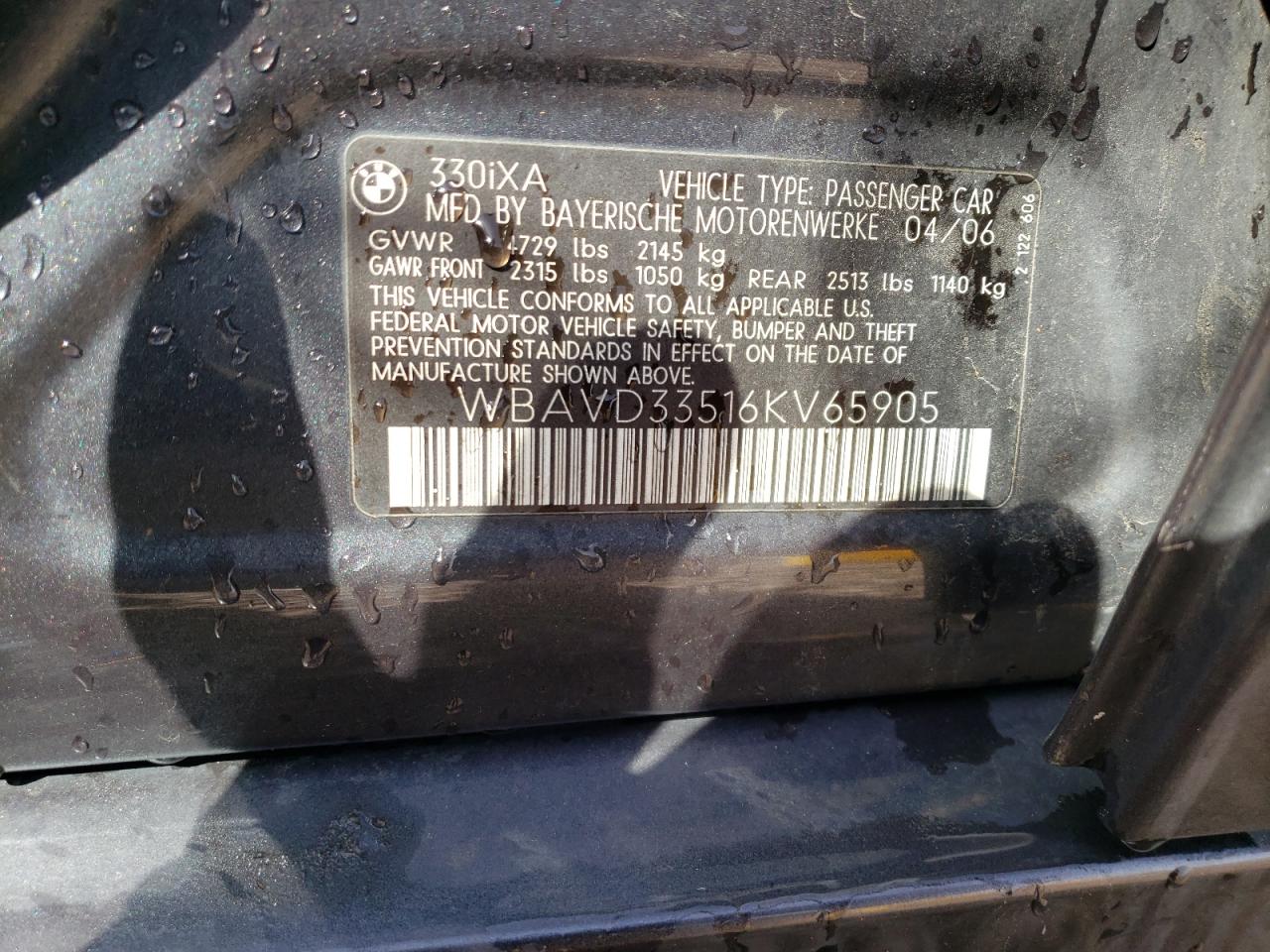 Photo 10 from auction – 2006 BMW 330 XI with VIN WBAVD33516KV65905