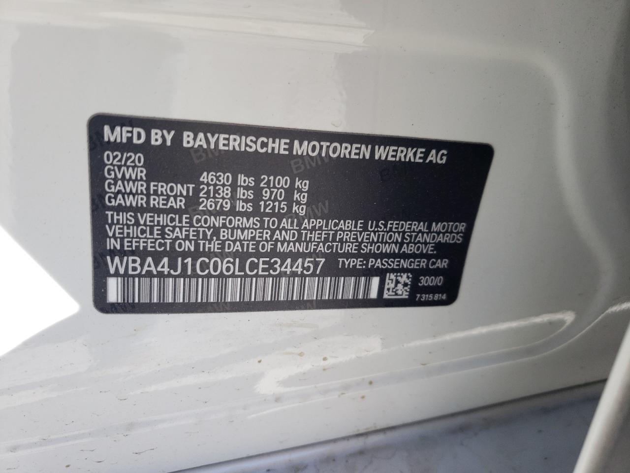 Photo 10 from auction – 2020 BMW 430I GRAN with VIN WBA4J1C06LCE34457