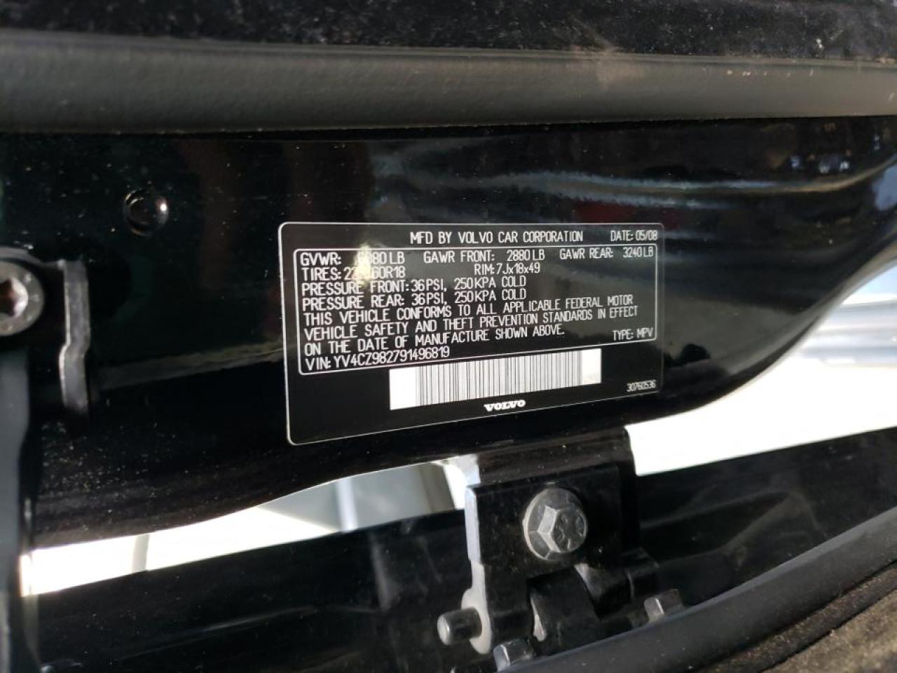 Photo 10 from auction – 2009 VOLVO XC90 3.2 with VIN YV4CZ982791496819