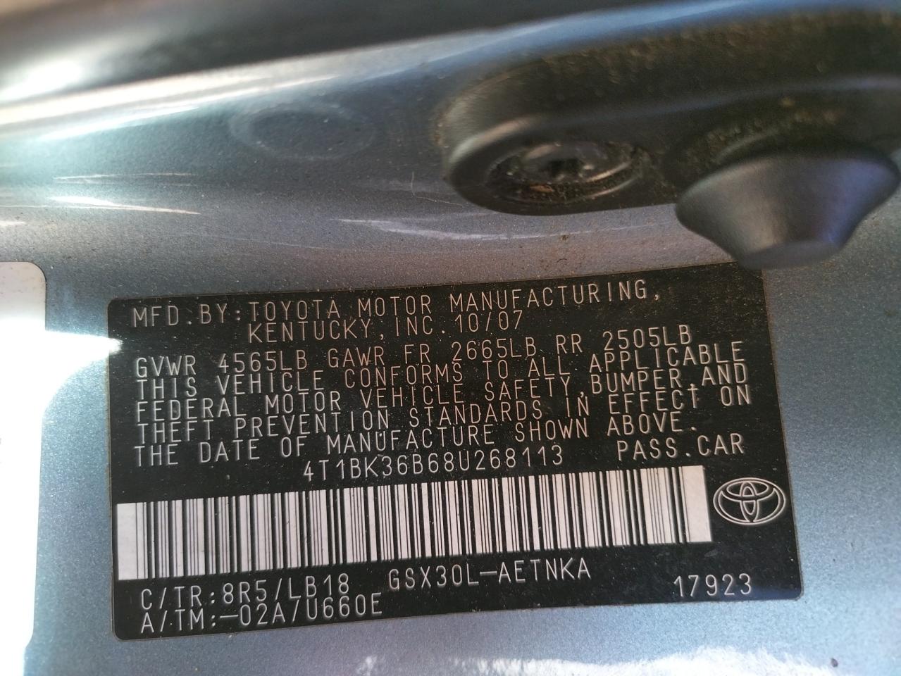 Photo 10 from auction – 2008 TOYOTA AVALON with VIN 4T1BK36B68U268113