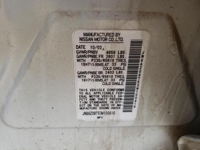 Photo 10 from auction – 2003 NISSAN MURANO SL with VIN JN8AZ08T53W100416