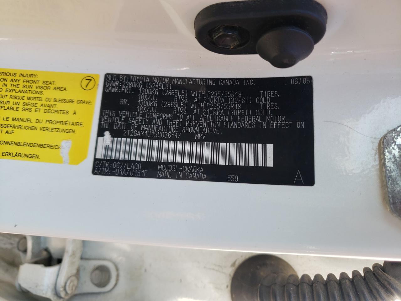 Фото 10 с аукциона – 2005 LEXUS RX 330 с VIN 2T2GA31U15C036447