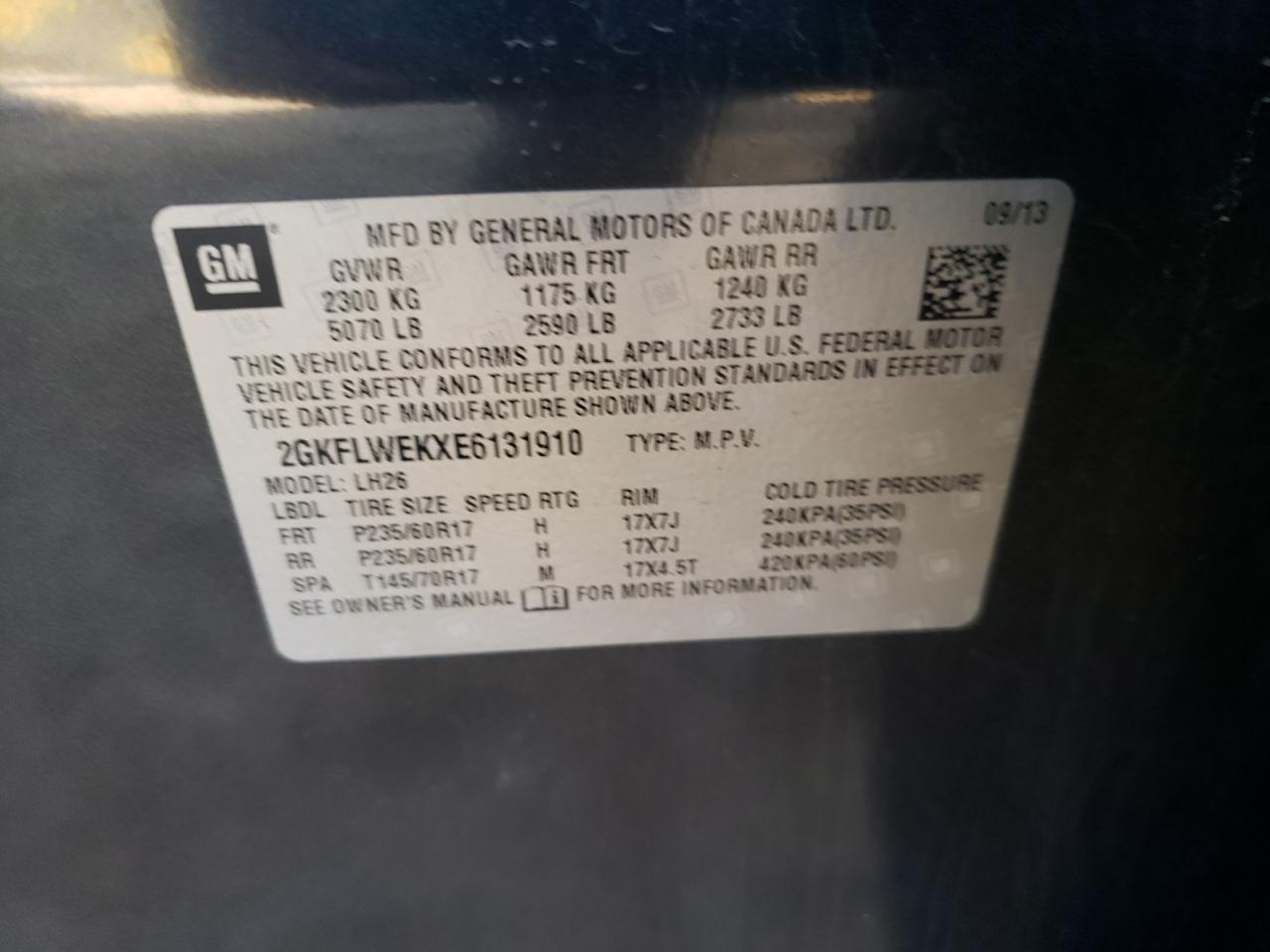 Photo 10 from auction – 2014 GMC TERRAIN SL with VIN 2GKFLWEKXE6131910