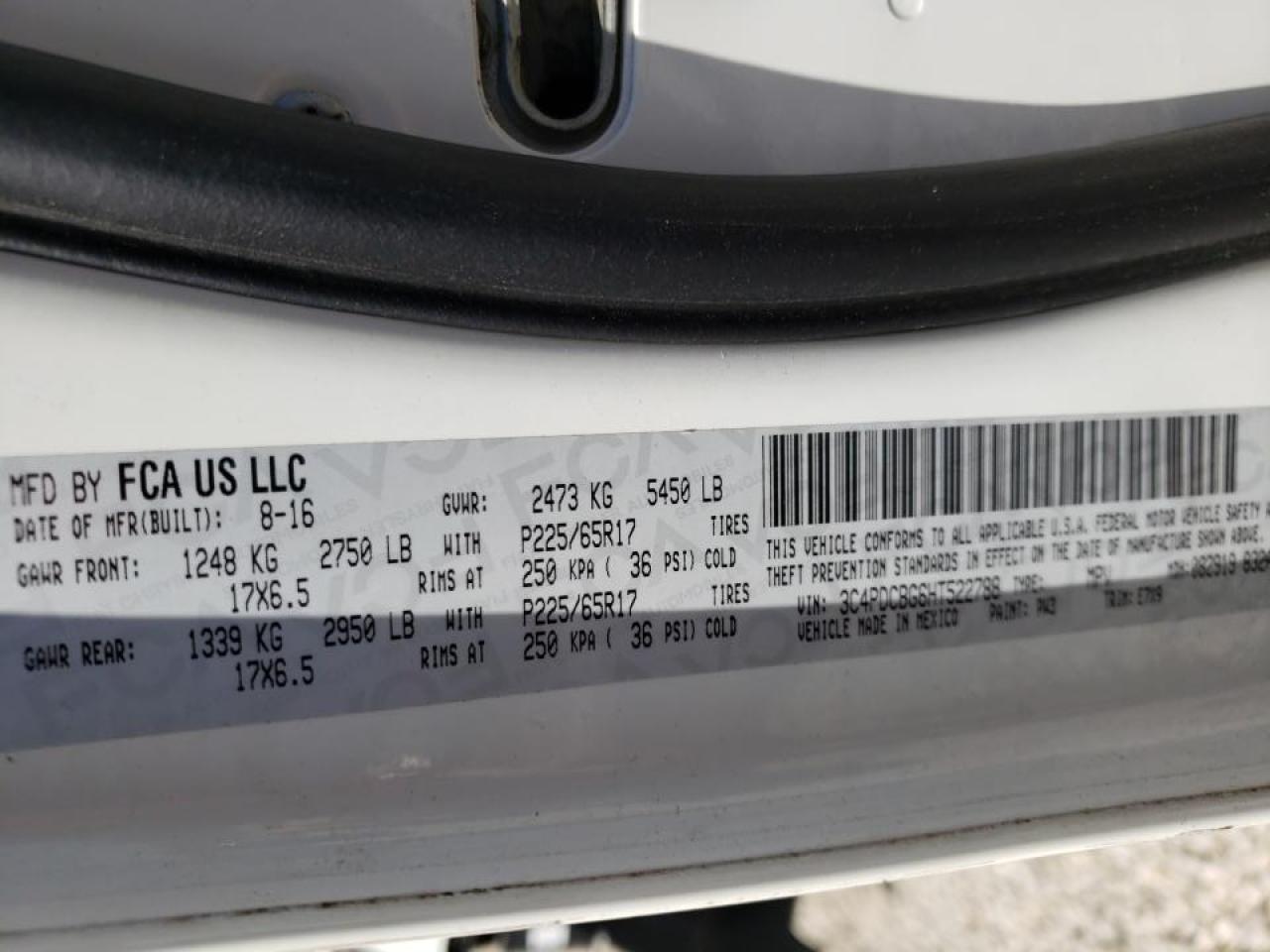 Photo 10 from auction – 2017 DODGE JOURNEY SX with VIN 3C4PDCBG6HT522788